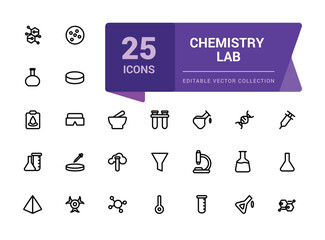 Wall Mural - chemistry lab icon set. simple set of chemical related line icons. contains such icons as atom, flas