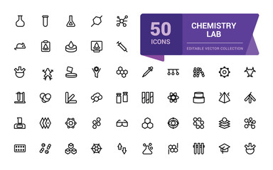 Wall Mural - chemistry lab icon set. simple set of chemical related line icons. contains such icons as atom, flas