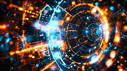 Poster - Abstract futuristic digital background with circular elements and glowing lights