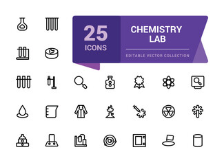 Wall Mural - chemistry lab icon set. simple set of chemical related line icons. contains such icons as atom, flas