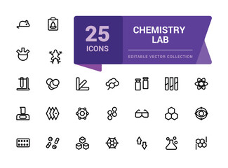 Wall Mural - chemistry lab icon set. simple set of chemical related line icons. contains such icons as atom, flas