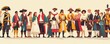© ChomStyle - Columbus Day historical re-enactors, period costumes, flat design illustration