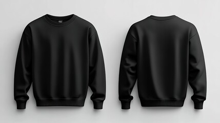 Wall Mural - Black sweatshirt template for design, front and back view isolated on white background. Mockup for artwork, print or t-shirt designs 