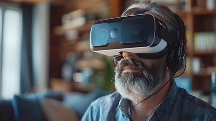 Poster - Senior Professional Using Virtual Reality Headset for Remote and Immersive Work