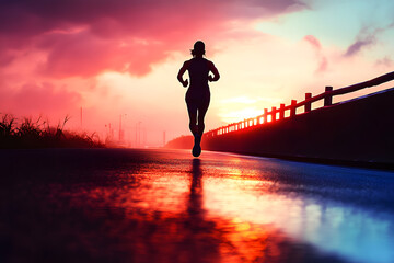 Wall Mural - Athlete running road silhouette