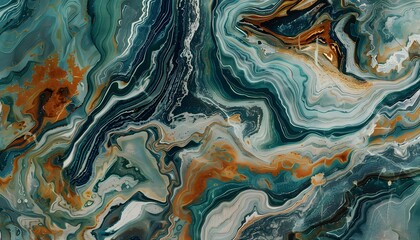 Poster - Abstract Marble Swirls. A close-up of a marble texture with swirls of blue, green, gold, and brown colors.