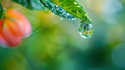 Captivating Raindrop on Spider s Web with Intricate Reflections and Details