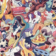 Fototapete - Abstract Colorful Doodle Art. A colorful abstract doodle art illustration featuring a variety of whimsical shapes and lines.