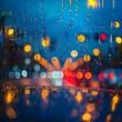 © Thares2020 - Rainy City Lights Through Wet Car Window with Blurred Backdrop