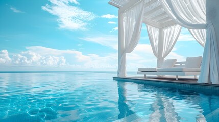 Wall Mural - Serene Poolside Cabana Beckons for Relaxation and Rejuvenation