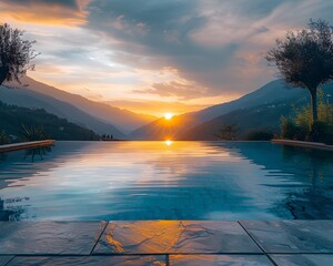 Wall Mural - Scenic Sunrise Over Tranquil Mountain Pool Reflecting Serene Landscape