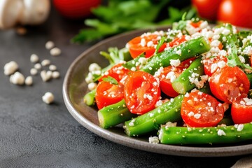 Canvas Print - Fresh vegetable salad with cherry tomatoes, green beans, feta cheese