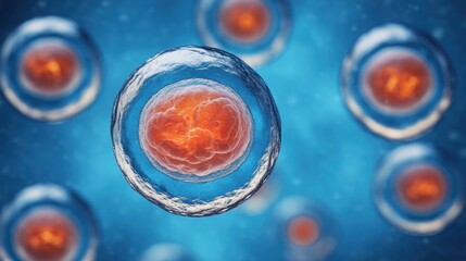 Human embryonic cells under microscope in laboratory research