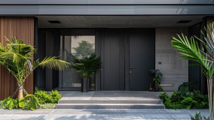 Modern entrance minimal grey steel door.