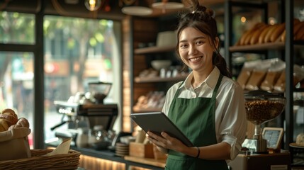 Sticker - The barista with tablet