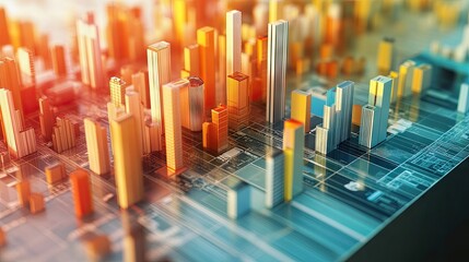 Poster - 3D area chart with overlapping layers, showing the growth of different business sectors over time.
