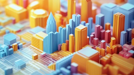 Poster - 3D area chart with overlapping layers, showing the growth of different business sectors over time.