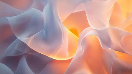 Poster - A 3D abstract background of overlapping translucent layers with soft lighting.