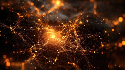 Poster - A 3D abstract background with tangled lines and nodes, glowing softly.