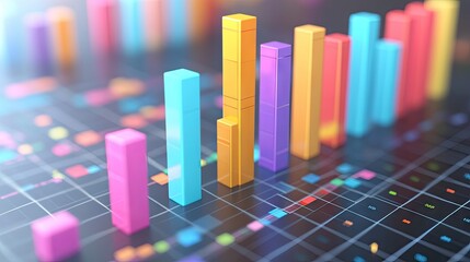 Poster - A 3D bar graph with colorful bars rising from a grid base, representing financial growth.