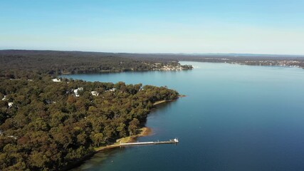 Wall Mural - Wide aerial panorama of Lake Macquarie on Australian pacific coast at Murrays Beach.
