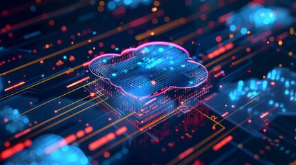 Abstract digital depictions of cloud technology engineering serve as visual metaphors for the interconnected web of data flows and computational processes