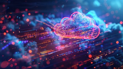Abstract digital depictions of cloud technology engineering serve as visual metaphors for the interconnected web of data flows and computational processes