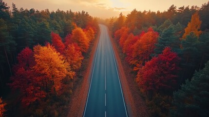 Poster - A road with trees on both sides and a car driving down it