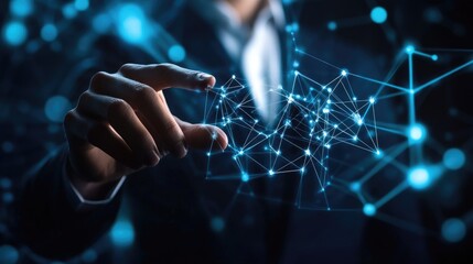 Poster - Businessman hand touching of digital data network transformation for next generation technology on cyberspace, Internet network and digital software development, Algorithm, Metaverse and data science.