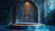 © AI Artworks - Illustration of Ramadan Kareem background with mosque Islamic style arches and Arabic patterns.