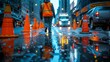 © studio clever - Urban construction worker in reflective rainy night - generative ai