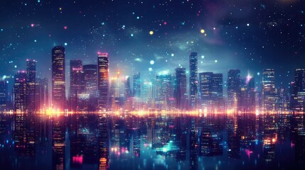 Poster - Night city background with glowing lights