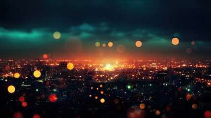 Poster - Night city background with glowing lights