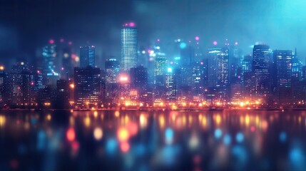 Poster - Night city background with glowing lights