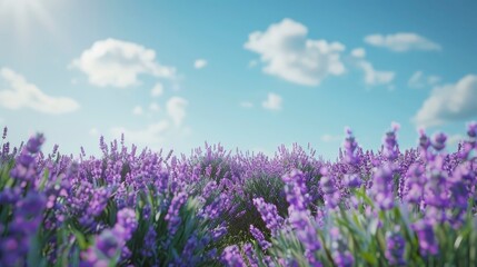 Wall Mural - A serene lavender field with vibrant purple blooms and a clear blue sky.