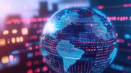 Poster - Rotating 3D globe with data points, representing international business expansion.