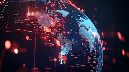 Poster - Rotating 3D globe with data points, representing global statistics.