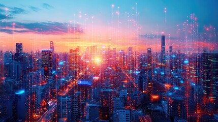 Poster - Smart city and communication network concept. 5G. IoT (Internet of Things). Telecommunication.