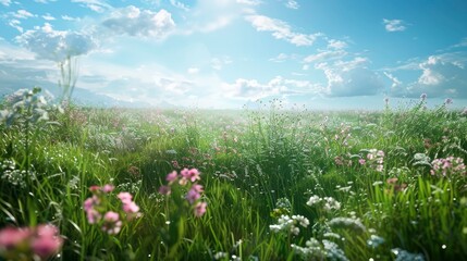 Wall Mural - A serene meadow with wildflowers and a clear sky.