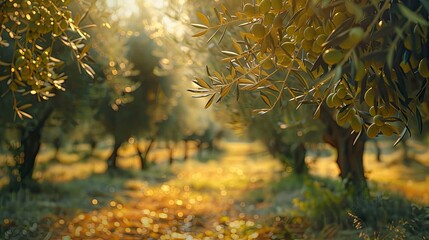 Canvas Print - A serene olive grove with ripe olives ready for harvest.