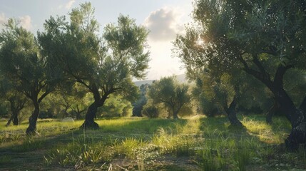 Poster - A serene olive grove with ripe olives ready for harvest.