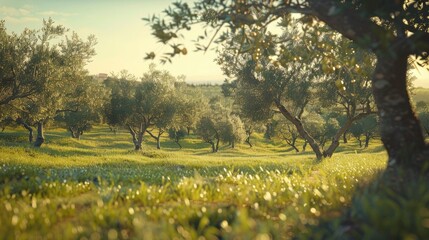 Sticker - A serene olive grove with ripe olives ready for harvest.