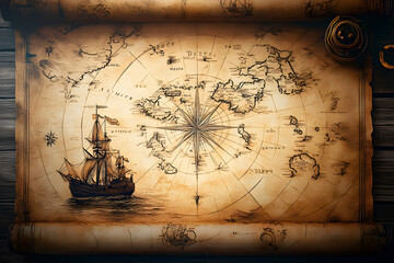 Wall Mural - Antique pirate treasure map. AI generated.