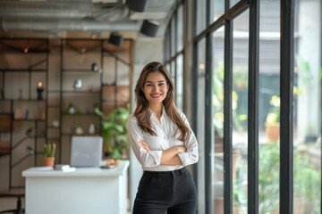 Wall Mural - young indian business woman standing at office