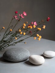 Wall Mural - Flowers and Rocks on Table