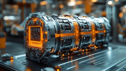 Poster - A futuristic looking object with a glowing orange and silver color scheme