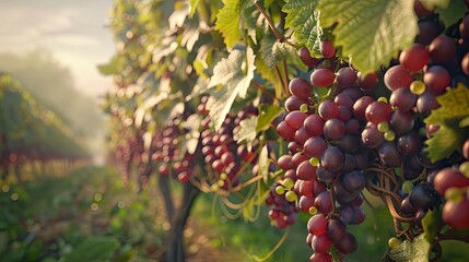 Sticker - A serene vineyard with grapevines heavy with ripe grapes ready for harvest.