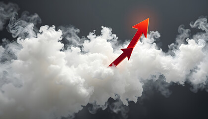 Abstract dynamic arrows taking off in a cloud of smoke. Business success, development and progress, moving forward concept isolated with white highlights, png