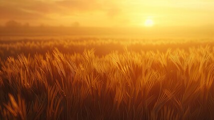 Poster - A serene wheat field at sunrise with golden crops swaying in the wind.