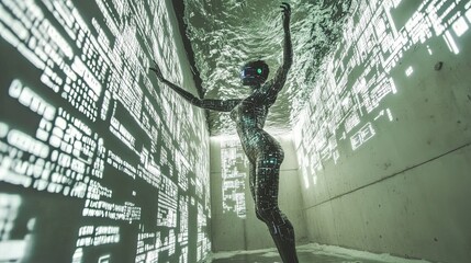 Poster - Advanced Android Using a Digital Umbrella to Shield From Virtual Rain in a Futuristic Setting